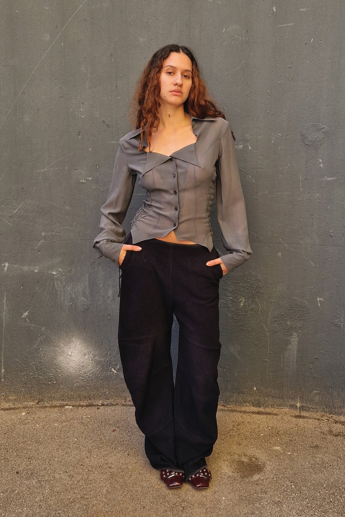 Silk Mousseline Button-Up Shirt – GOTS Certified Deadstock Silk with Shirred Waist