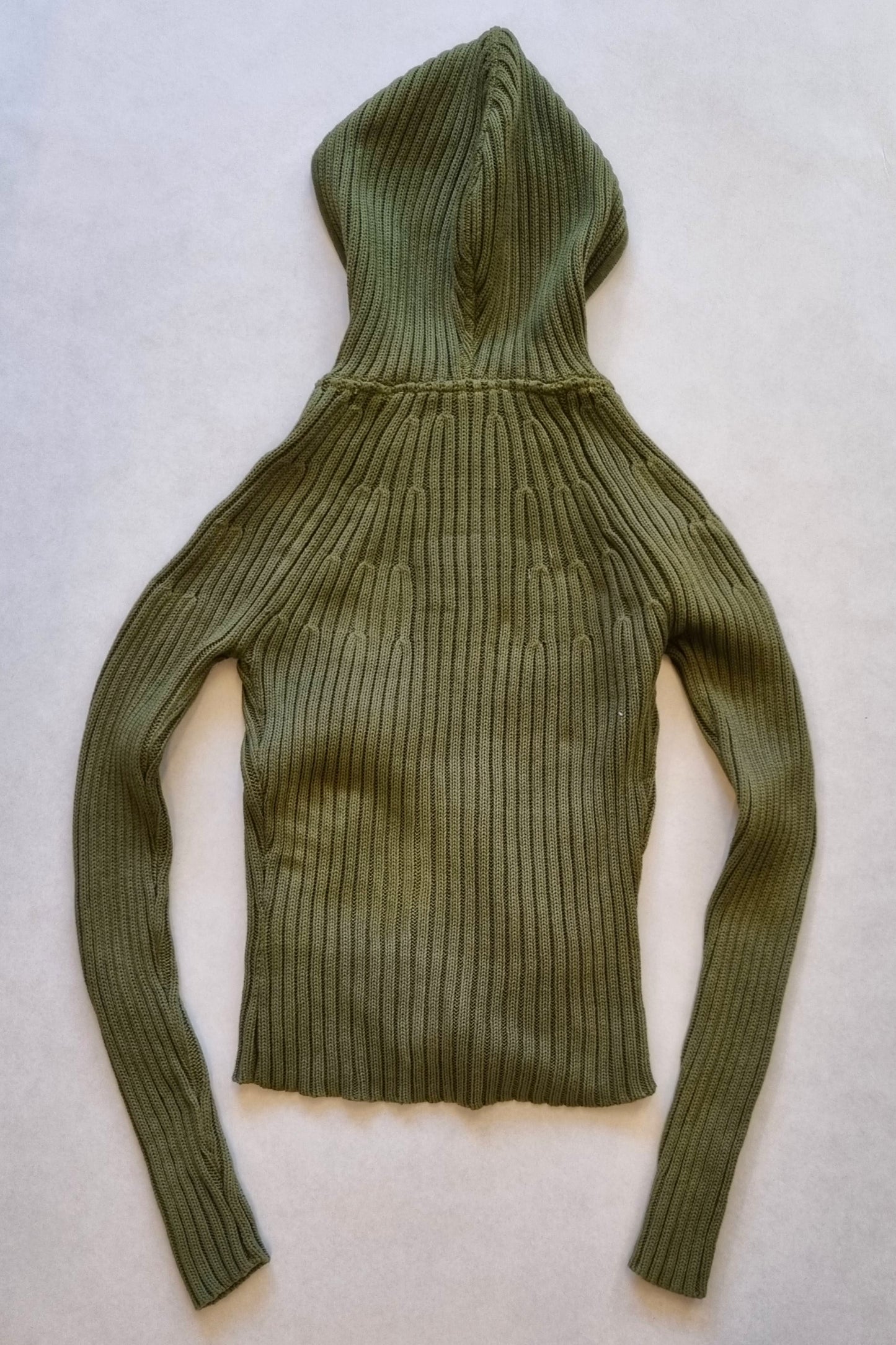 Ribbed knit 2-way zip hoodie- Olive green