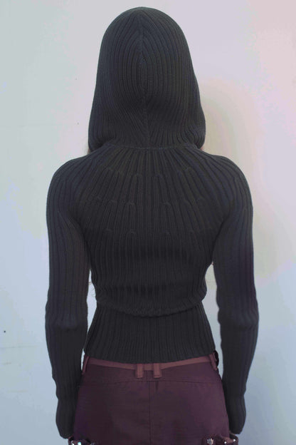 Ribbed knit 2-way zip hoodie