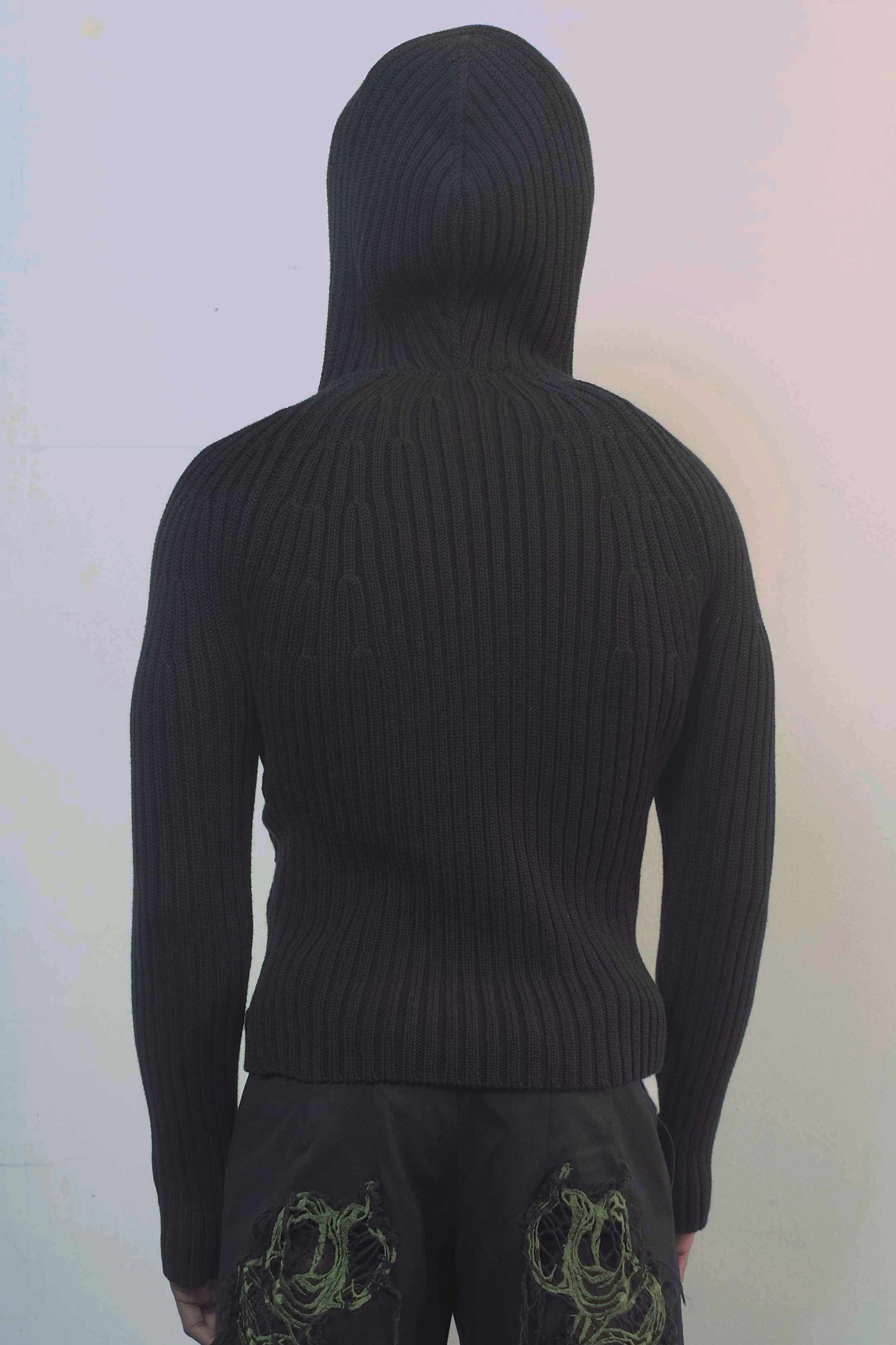 Ribbed knit 2-way zip hoodie