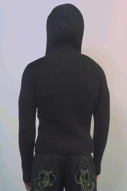 Ribbed knit 2-way zip hoodie