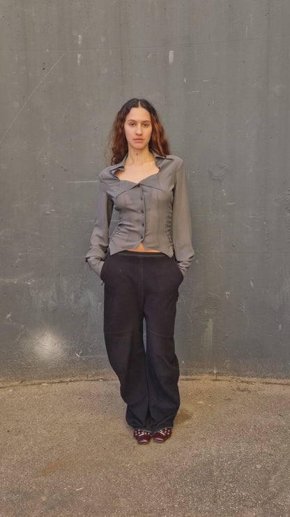 Silk Mousseline Button-Up Shirt – GOTS Certified Deadstock Silk with Shirred Waist