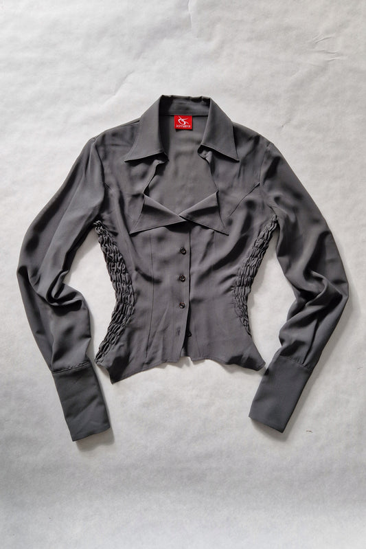 Silk Mousseline Button-Up Shirt – GOTS Certified Deadstock Silk with Shirred Waist