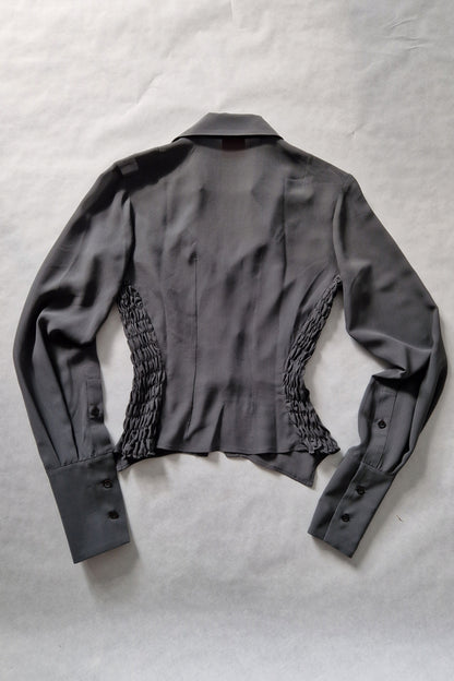 Silk Mousseline Button-Up Shirt – GOTS Certified Deadstock Silk with Shirred Waist